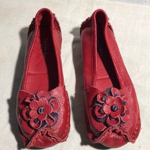 Red Leather Moccasins Slip On